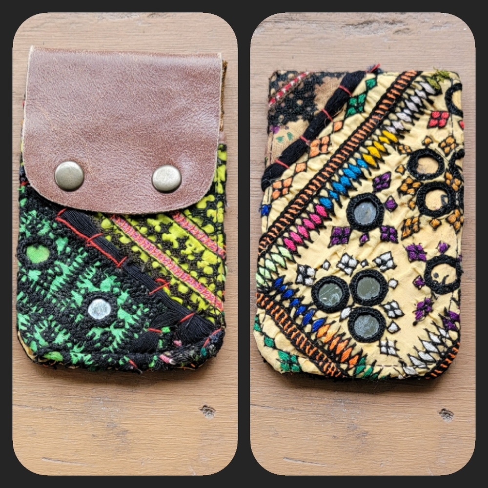 🍳🧠 Free People Boho Embroidered Repurposed vtg banjara Wallet Card Case